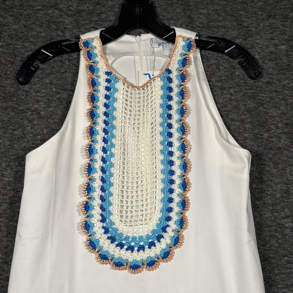 My Beachy Side White Arya Mini Dress Ivory Crochet Shift Cotton Womens Small - Picture 3 of 11